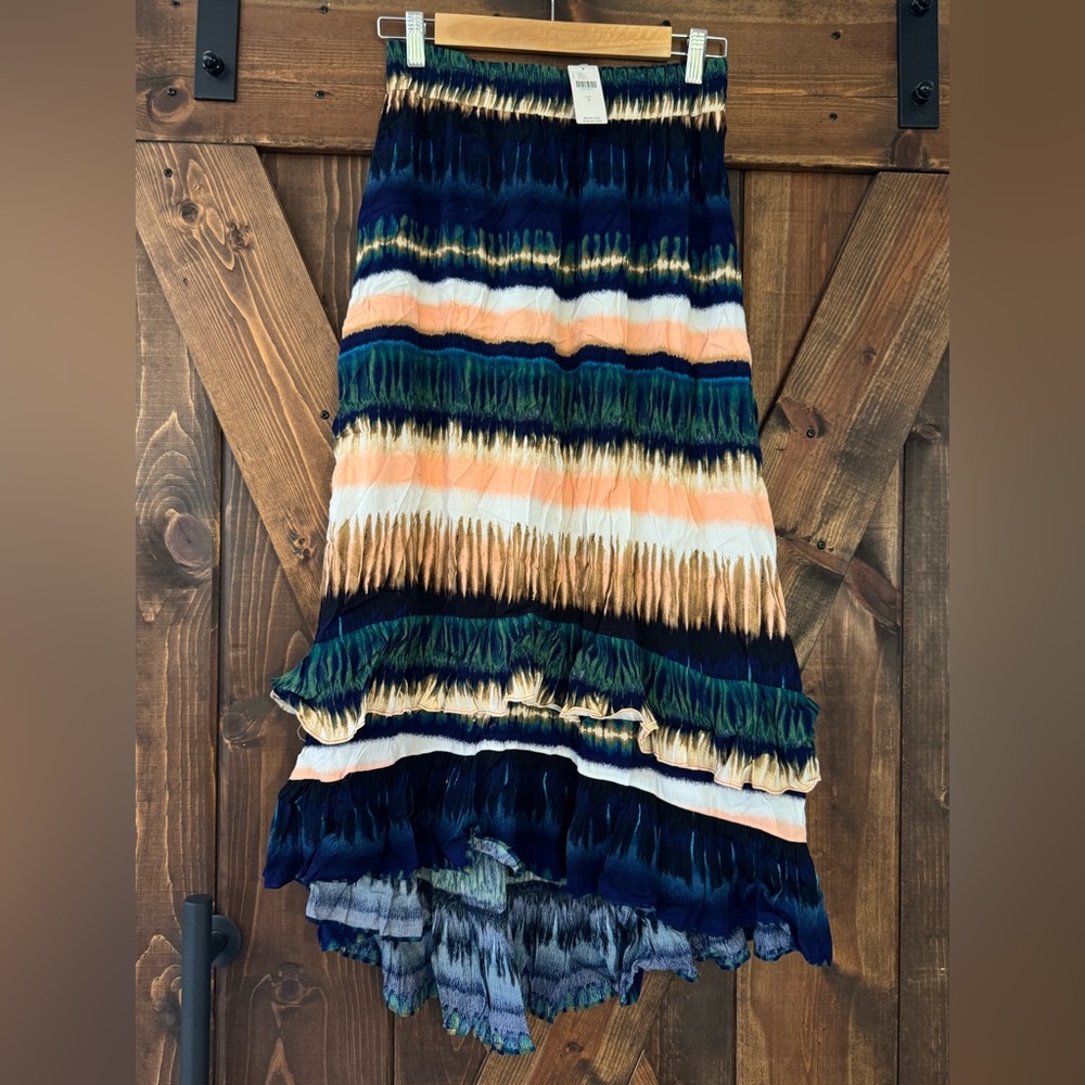 NWT Anthropologie Daniel Rainn Patrizia Ruffled Blue Green Maxi Skirt - Picture 6 of 10
